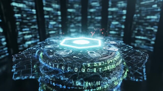 Futuristic technology hub displaying advanced data processing and futuristic motherboard design in a digital server room environment