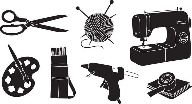 Collection of various art and craft tools and supplies