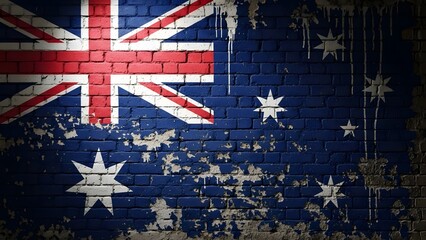 Rustic Australia Flag Painted on Grungy Dark Brick Wall Texture