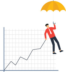 Fototapeta premium Businessman holding yellow umbrella financial growth market stability business success risk management upward trend data analysis investment strategy economic forecast