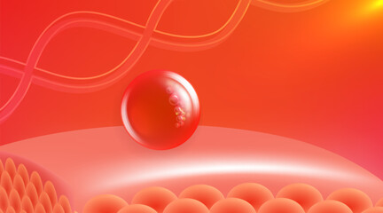 Hyaluronic acid and Niacinamide hair and skin solutions ad, red collagen serum drops into skin cell with cosmetic advertising background ready to use, illustration vector.