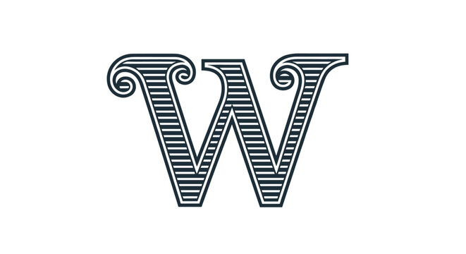 Ornate capital letter W with an engraved vintage style, featuring classic swirls and parallel line shading for a luxury logo.