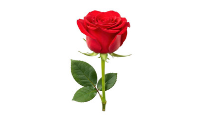 Single Red Rose Flower Bud with Green Stem isolated PNG with Transparent Background