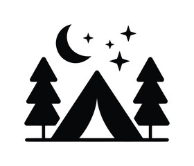 Obraz premium Vector design depicting a tent camping under starry night sky in forest.