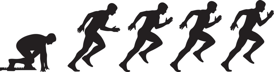 Obraz premium Man sprinting in motion from starting line in silhouette sequence