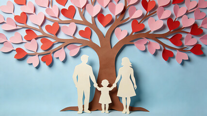 The heart-shaped tree is paired with family silhouettes to convey the "warmth of home and nourishment of maternal love" for Mother's Day, suitable for Mother's Day family theme promotional materials.
