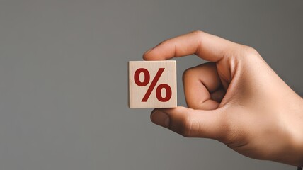 Interest rate and dividend concept. Person hold wooden block with percentage icon. Income and return on investment in percentage. income, return, investment.