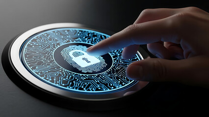 Secure Digital Interface with Fingerprint and Lock Symbol