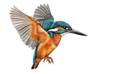 Obraz premium Kingfisher in flight vibrant illustration of a bird with open wings