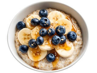 Delicious oatmeal bowl with fresh blueberries and banana slices