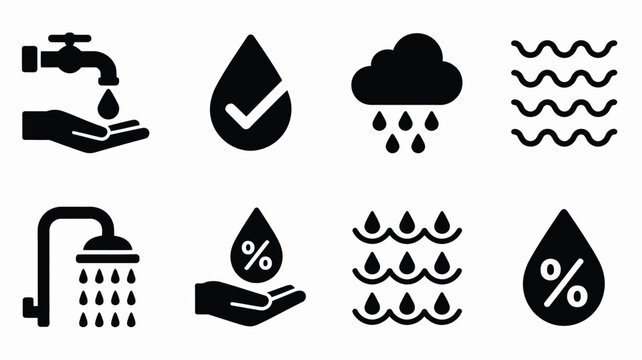 Black and white of water droplets and conservation symbols