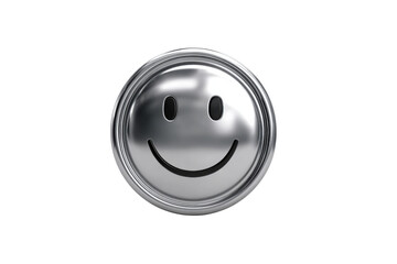 Metallic silver smiley face icon with black background and reflective surface symbol happy