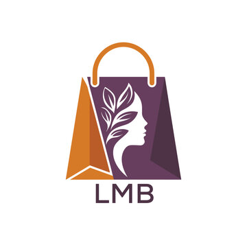 LMB Beauty Boutique Logo. LMB Woman Silhouette. LMB Leaf on Shopping Bag Icon.
