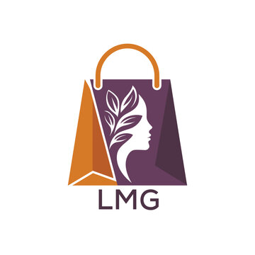 LMG Beauty Boutique Logo. LMG Woman Silhouette. LMG Leaf on Shopping Bag Icon.
