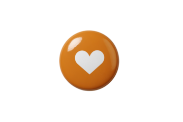 Orange round button with white heart symbol on black background image