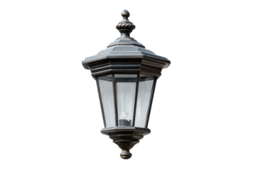 Ornate dark bronze outdoor lantern with glass panels and black background light