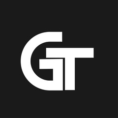 Fototapeta premium Modern White GT Lettermark Logo. Sleek and geometric icon design on a solid black background, perfect for branding, identity, and technology-related themes.