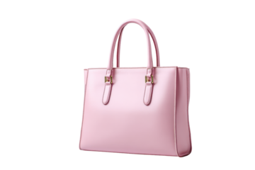 Pink leather tote bag with gold buckles and handles on black background handbag