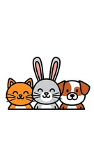 Friendly cartoon animals standing together.