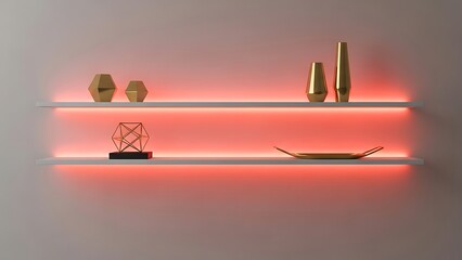 Modern Shelves with Decorative Items and LED Lighting.