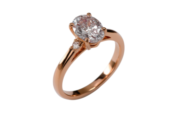 Rose gold oval diamond engagement ring with side stones on black jewelry