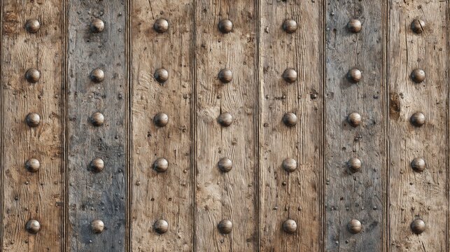 Rustic wooden planks with evenly spaced metal studs forming a textured background boards timber