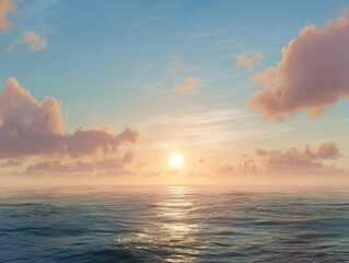 Obraz premium serene sunset over the vast ocean painting the sky in golden hues and creating a peaceful atmosphere
