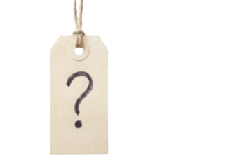 A blank tag with a question mark, symbolizing uncertainty or inquiries, designed for labeling or identification purposes.