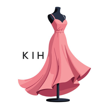 KIH Elegant Pink Dress Logo Design. KIH Fashion Boutique Branding. KIH Clothing Brand Identity Illustration.
