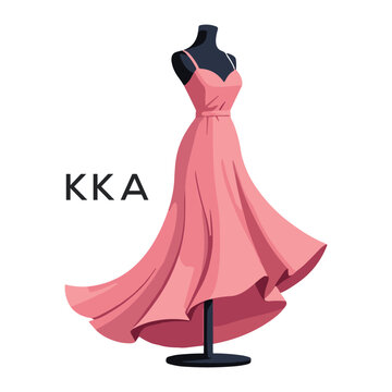 KKA Elegant Pink Dress Logo Design. KKA Fashion Boutique Branding. KKA Clothing Brand Identity Illustration.
