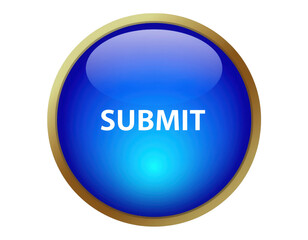 A glossy blue button with a gold border featuring the word "SUBMIT" prominently displayed in black text.