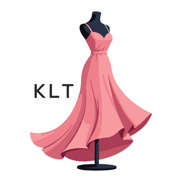 KLT Elegant Pink Dress Logo Design. KLT Fashion Boutique Branding. KLT Clothing Brand Identity Illustration.
