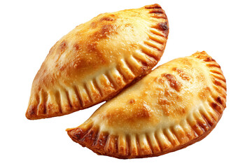 Argentina and Uruguay empanadas stacked in a pyramid, golden baked crust, meat and potato filling, isolated on white transparent background, concept of traditional South American Cuisine