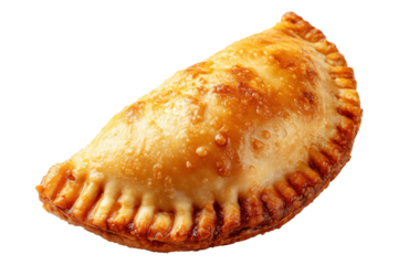 Argentina and Uruguay empanadas stacked in a pyramid, golden baked crust, meat and potato filling, isolated on white transparent background, concept of traditional South American Cuisine