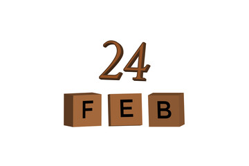 February 24th calendar with 3D brown model