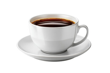 Obraz premium White ceramic cup filled with dark hot coffee on a matching saucer image