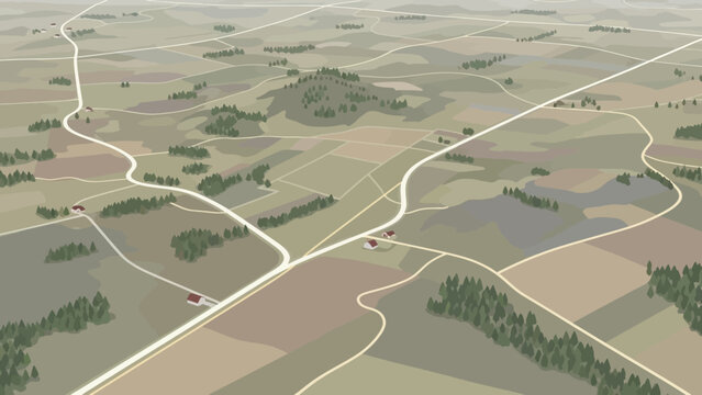 Aerial view of an interconnected road and farming system