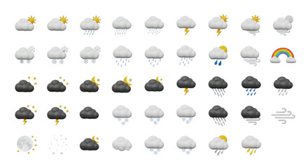 Comprehensive 3D Weather Icons Set for UI UX Design Mobile Apps Websites and Climate Forecast Presentations