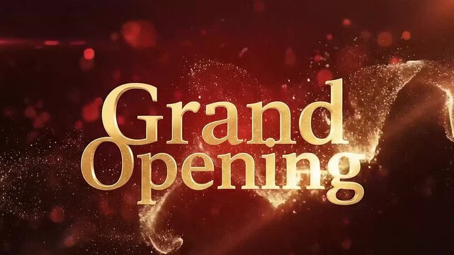 Elegant Golden Grand Opening Text Animation with Glitter Particles