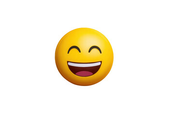 Fototapeta premium Yellow laughing emoji face with wide open mouth and closed eyes on black happy