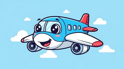 Cartoon airplane flying in sky.