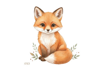 Obraz premium Charming depiction of a sitting fox with intricate details and a decorative floral touch
