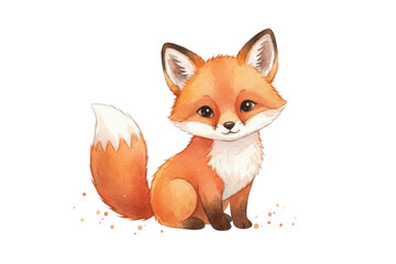 Fototapeta premium Charming depiction of a watercolor fox character in a sweet and captivating sitting pose