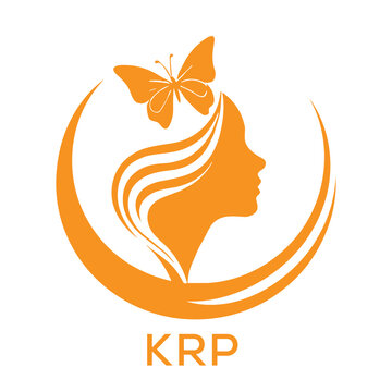 KRP Abstract Beauty Logo. KRP Female Face and Butterfly. KRP Symbol in Orange Color.
