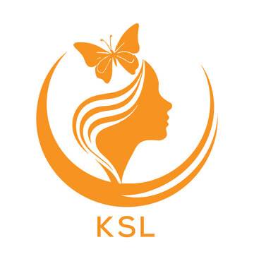 KSL Abstract Beauty Logo. KSL Female Face and Butterfly. KSL Symbol in Orange Color.
