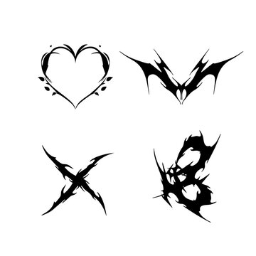Abstract Grunge Symbol Icons Set in Black Ink Brush Style Vector