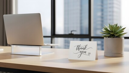 Modern office interior business meeting room with a desk, laptop, chairs, and natural light from a window