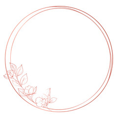 Floral circular frame with delicate leaves and blossom flowers for wedding invitation and social media