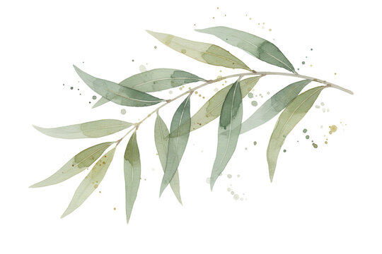 Elegant botanical sprig illustration with watercolor texture on dark elegant design