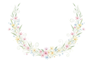 Elegant Floral Crescent with Delicate Blossoms and Verdant Foliage for Artistic Designs